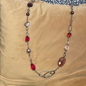 Long Mixed Bead & Silver-Tone Link Necklace